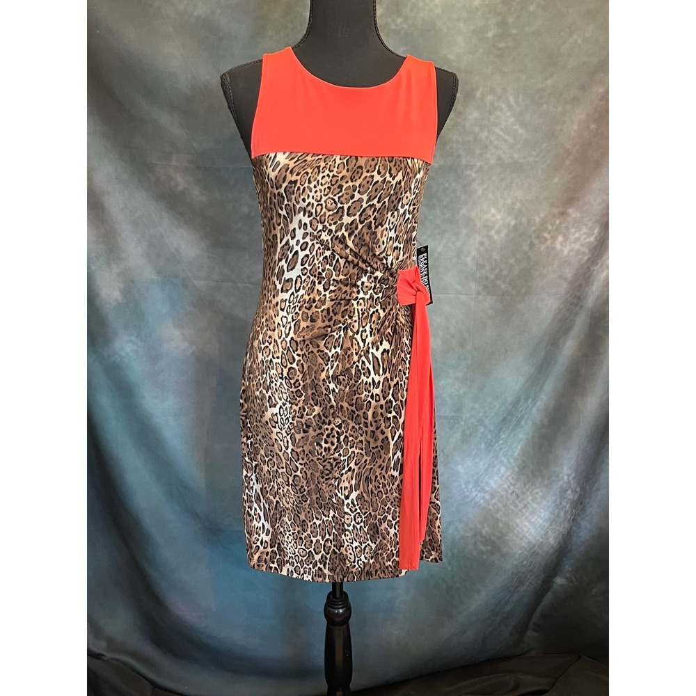 NEW YORK & COMPANY Women's Stretch Sheath Dress‎ Cheetah Print Coral XS